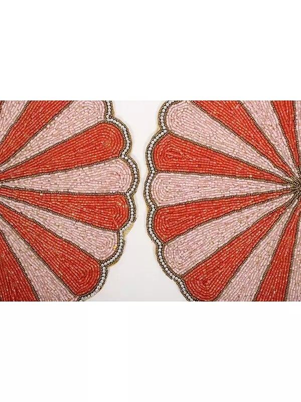 Exotic India Red And Pink Beads Round Table-Mat (Set Of 2) 