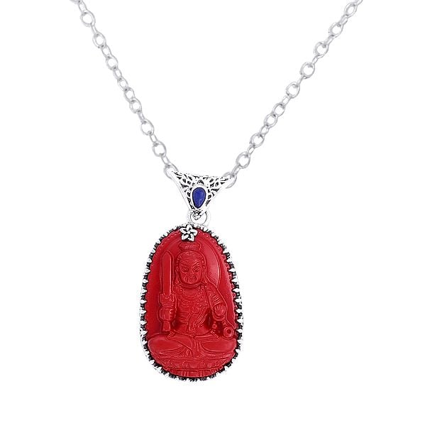 exotic india Red Stone Buddha Pendant with Precious Gemstone 