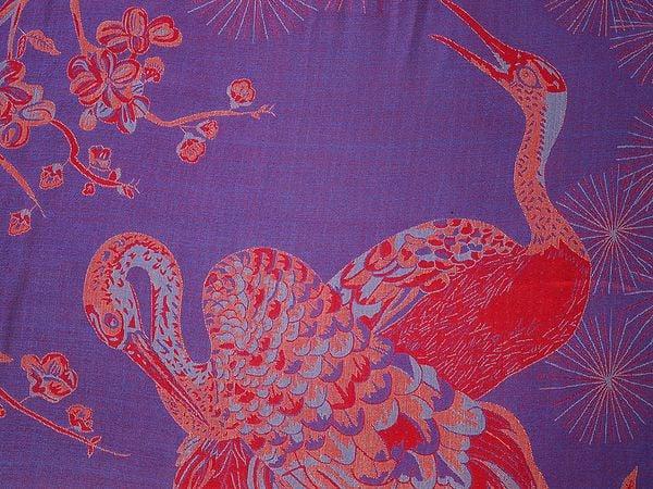Exotic India Reversible Jamawar Queen Size Bedsheet With Woven Tree Of Life And Crane 