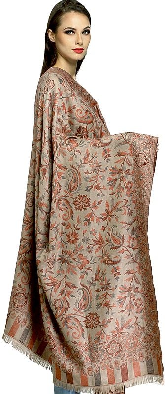 Exotic India Reversible Jamawar Shawl From Amritsar With Woven Flowers 