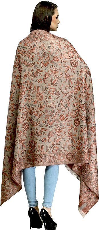 Exotic India Reversible Jamawar Shawl From Amritsar With Woven Flowers 