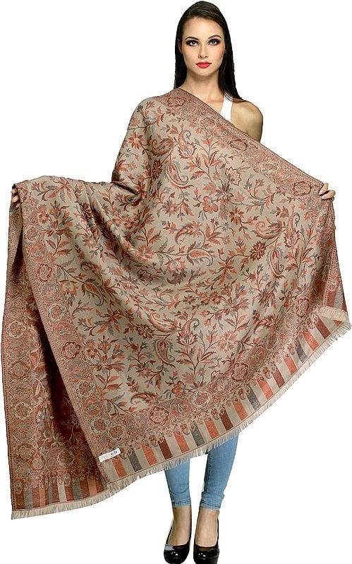 exotic india Reversible Jamawar Shawl from Amritsar with Woven Flowers 