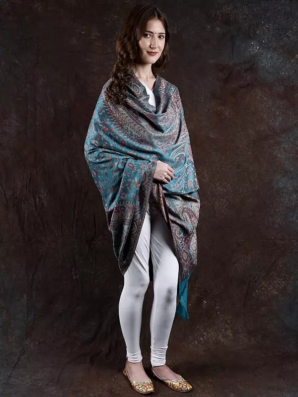 Exotic India Reversible Jamawar Shawl With Woven Paisleys 