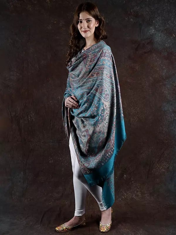 Exotic India Reversible Jamawar Shawl With Woven Paisleys 