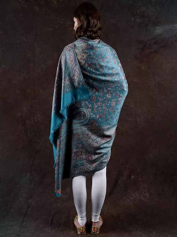 Exotic India Reversible Jamawar Shawl With Woven Paisleys 