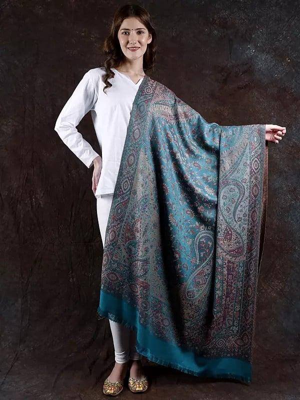 exotic india Reversible Jamawar Shawl with Woven Paisleys 