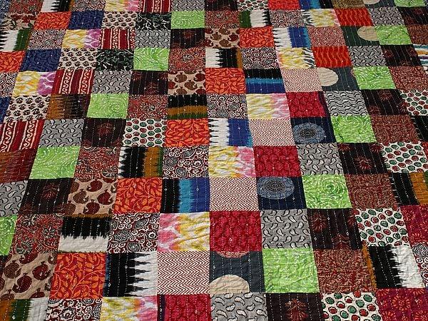 Exotic India Reversible Kantha Bedcover With Multicolor Patches From Jodhpur 