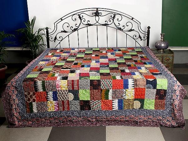 exotic india Reversible Kantha Bedcover with Multicolor Patches from Jodhpur 