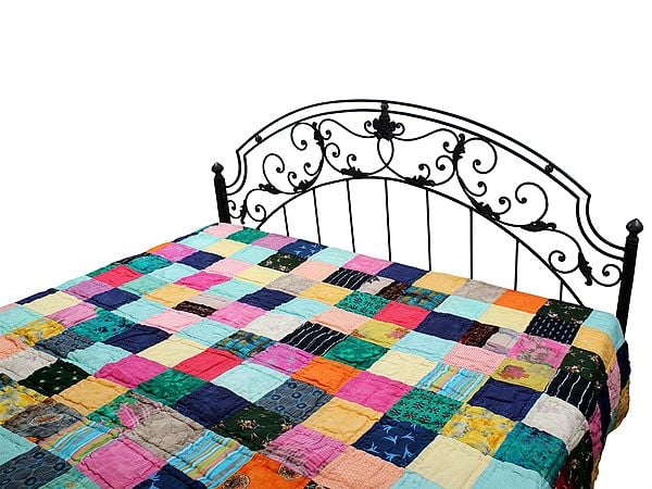 Exotic India Reversible Kantha Quilt With Multicolor Patches From Jodhpur 