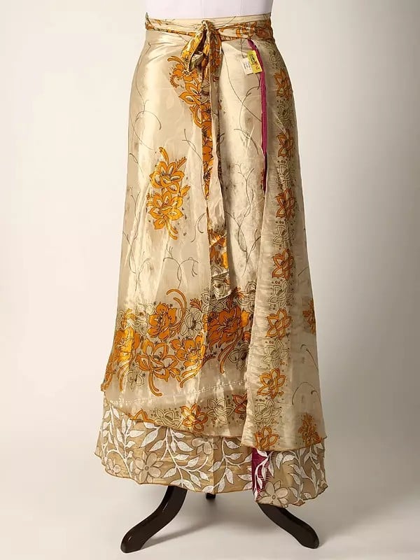 Exotic India Reversible Wrap Around Silk Printed Skirt