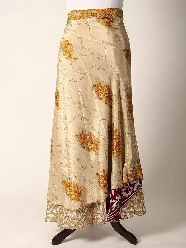 Exotic India Reversible Wrap Around Silk Printed Skirt