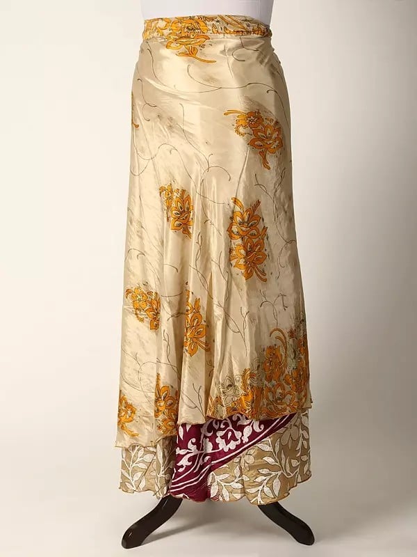 Exotic India Reversible Wrap Around Silk Printed Skirt