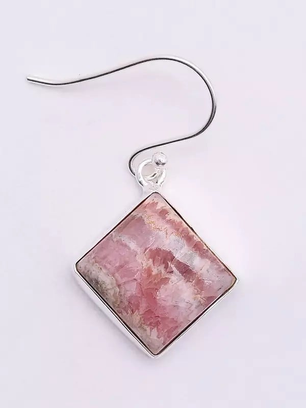 Exotic India Rhombus Shape Rhodochrosite Hook Earrings 