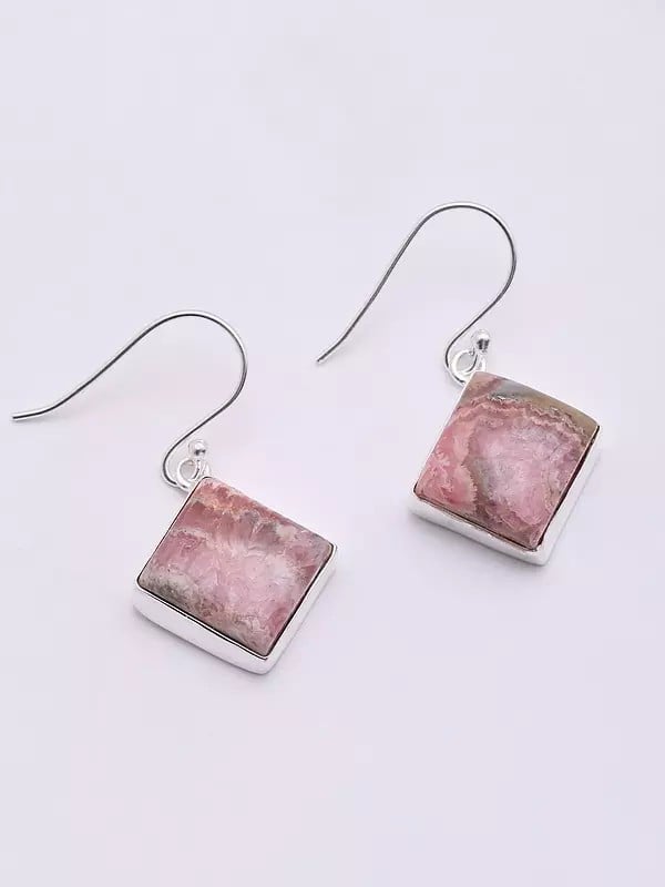 exotic india Rhombus Shape Rhodochrosite Hook Earrings 