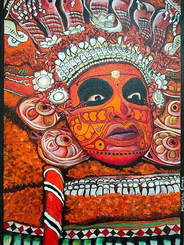 exotic india Ritual Flames Of Theyyam | Acrylic On Canvas | Kerala Mural Art 