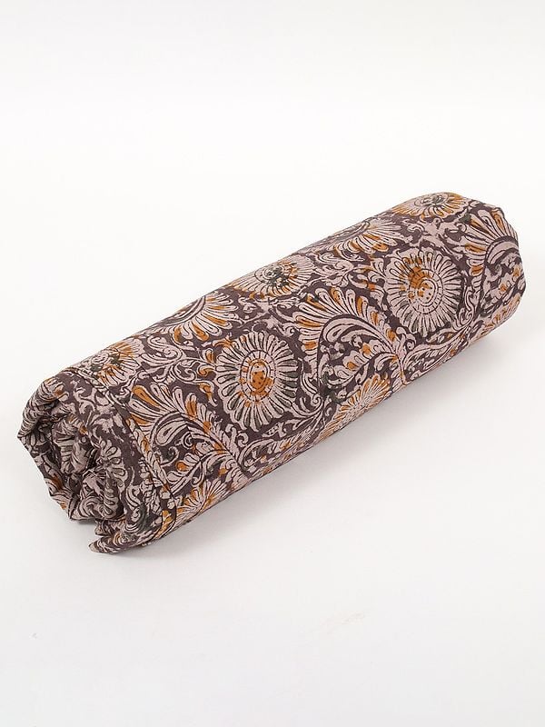 Exotic India Rock-Grey Pure Cotton Kalamkari Block Printed Fabric 