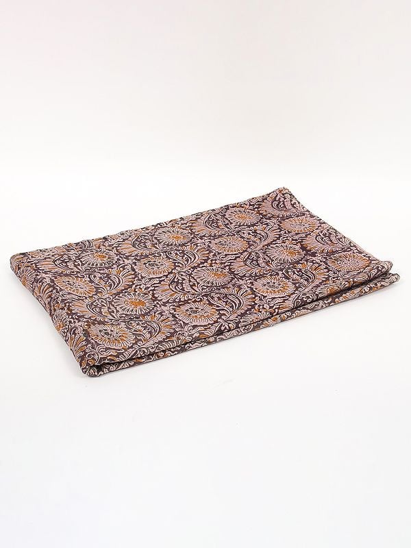 exotic india Rock-Grey Pure Cotton Kalamkari Block Printed Fabric 