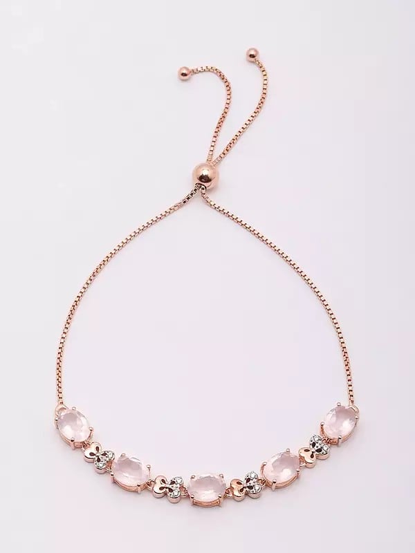 Exotic India Rose Gold-Plated Faceted Rose Quartz Wraparound Bracelet 