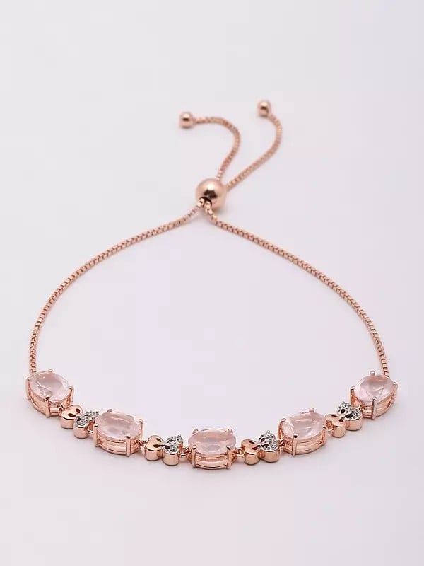 Exotic India Rose Gold-Plated Faceted Rose Quartz Wraparound Bracelet 