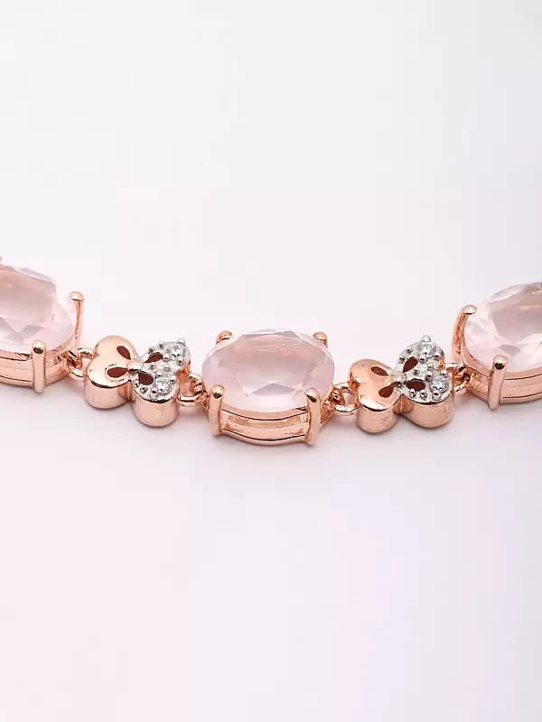 Exotic India Rose Gold-Plated Faceted Rose Quartz Wraparound Bracelet 