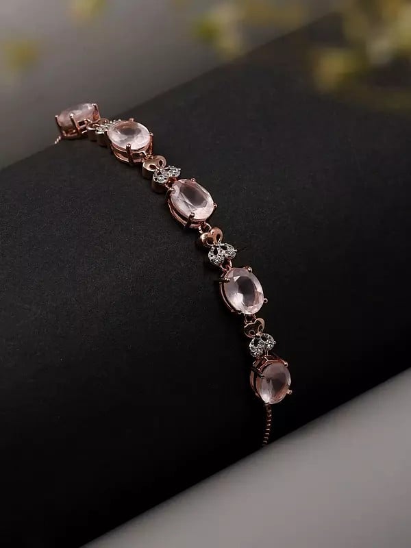 exotic india Rose Gold-Plated Faceted Rose Quartz Wraparound Bracelet 