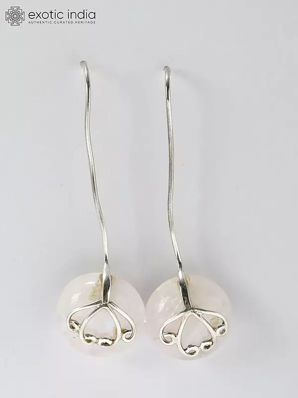exotic india Rose Quartz Hook Earrings | Sterling Silver Jewelry 