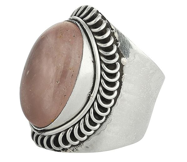 Exotic India Rose Quartz Oval Shape Ring - Sterling Silver Jewelry 