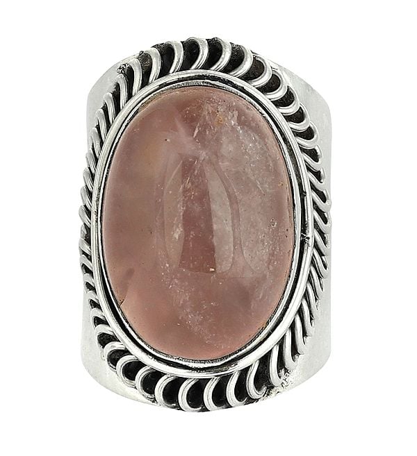 exotic india Rose Quartz Oval Shape Ring - Sterling Silver Jewelry 