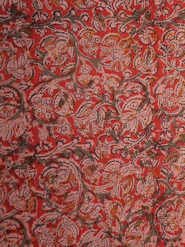 Exotic India Rose-Red Pure Cotton Kalamkari Block Printed Fabric