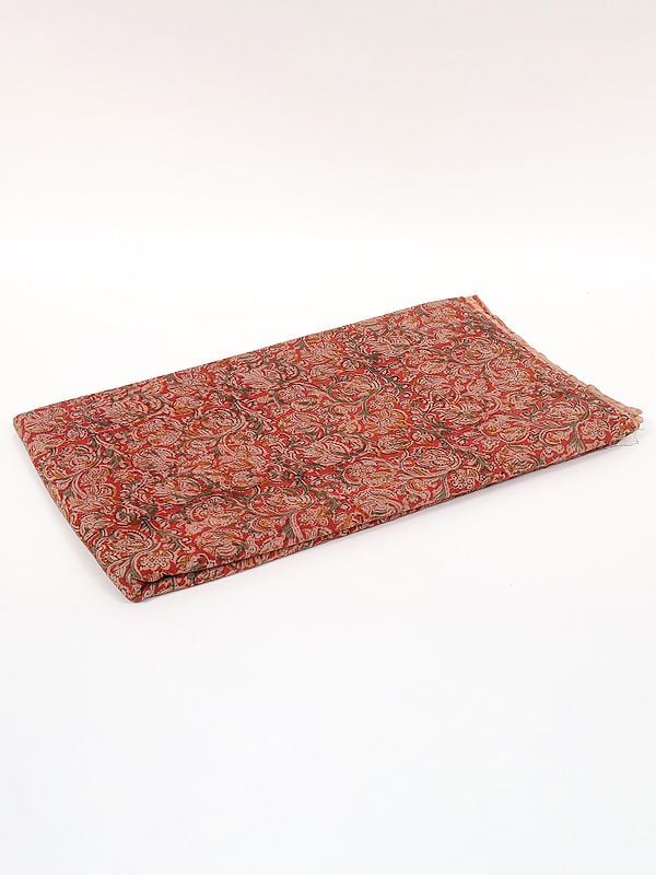 exotic india Rose-Red Pure Cotton Kalamkari Block Printed Fabric 