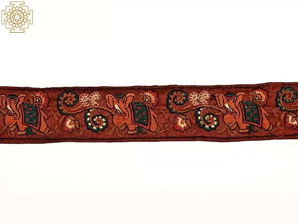 Exotic India Rosewood Fabric Border With Elephant And Floral Embroidery 