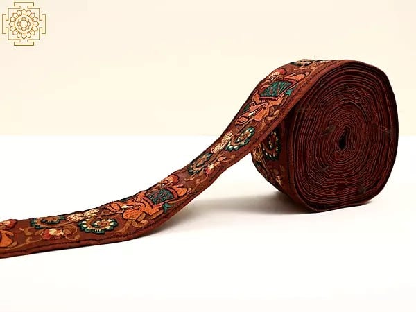 exotic india Rosewood Fabric Border with Elephant and Floral Embroidery 