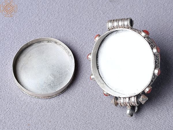 Exotic India Round Carnelian Coral Ghau Pendant Silver