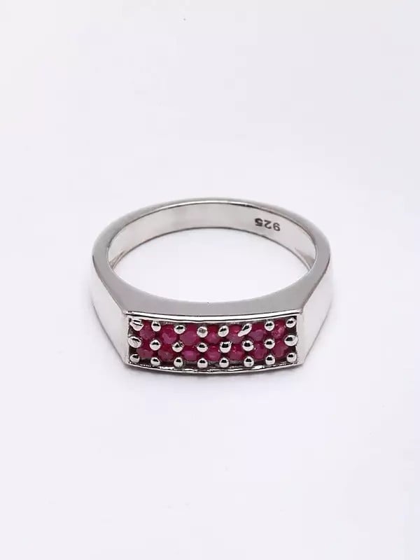 Exotic India Round Cut Faceted Ruby Sterling Silver Ring 