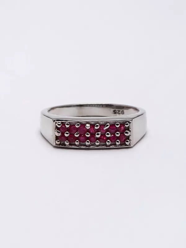 Exotic India Round Cut Faceted Ruby Sterling Silver Ring 