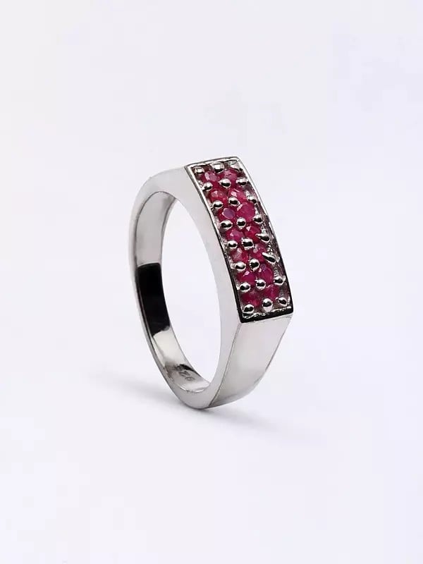 exotic india Round Cut Faceted Ruby Sterling Silver Ring 