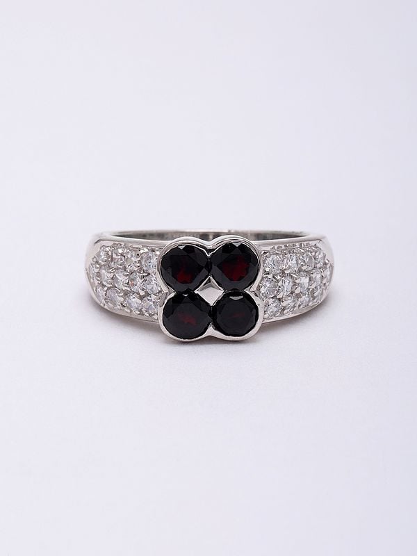 Exotic India Round Cut Garnet Gemstone Ring With Cubic Zirconia 