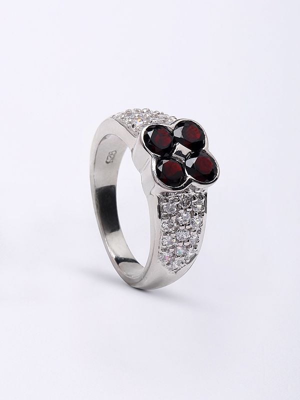 exotic india Round Cut Garnet Gemstone Ring with Cubic Zirconia 