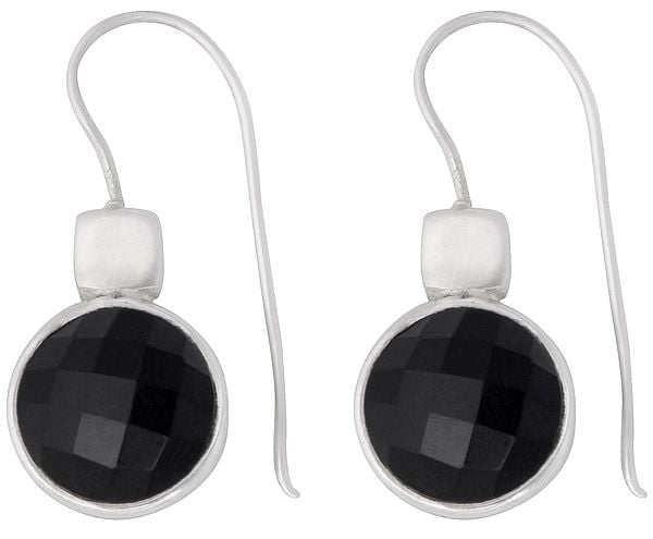 exotic india Round Faceted Black Onyx Studded Sterling Silver Earrings