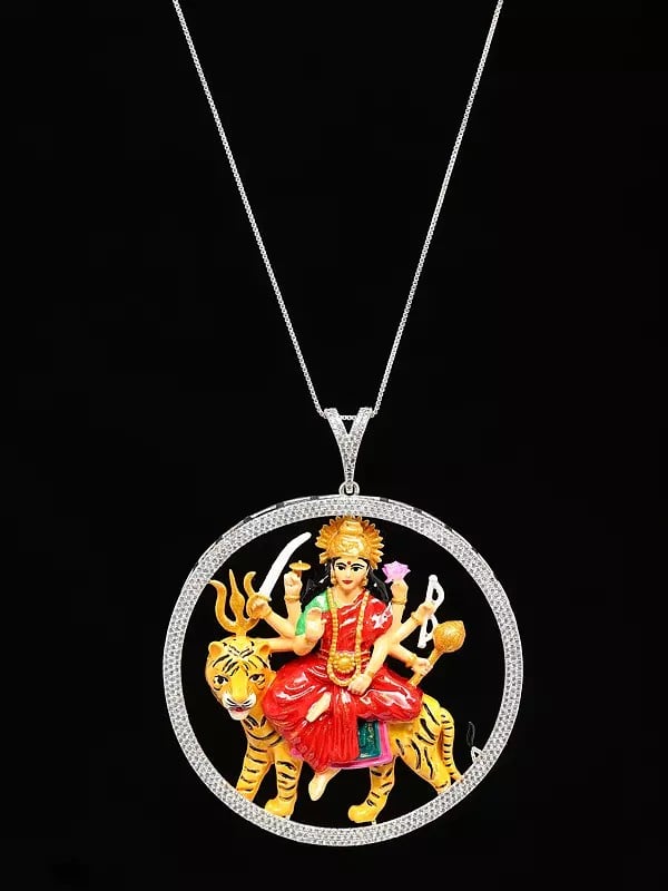 Exotic India Round Shape Ambe Maa (Goddess Durga) Pendant 