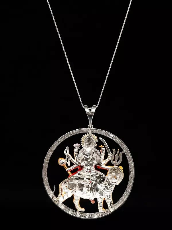 Exotic India Round Shape Ambe Maa (Goddess Durga) Pendant 