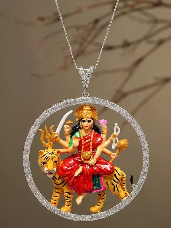 Exotic India Round Shape Ambe Maa (Goddess Durga) Pendant 