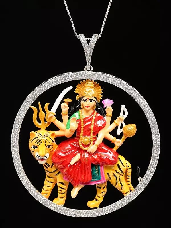 exotic india Round Shape Ambe Maa (Goddess Durga) Pendant