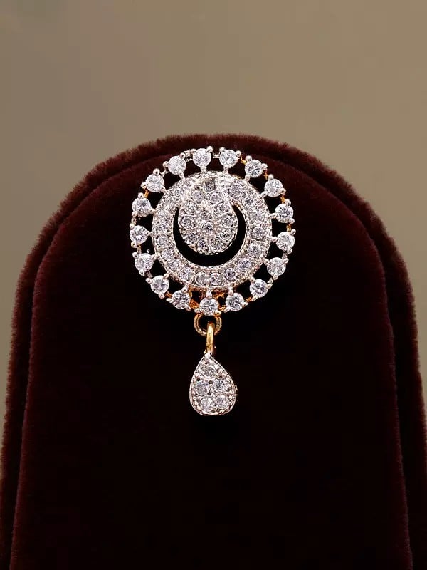 Exotic India Round Shape American Diamond Pendant And Earrings Set 