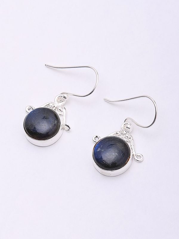 Exotic India Round Shape Cabochon Labradorite Hook Earrings 