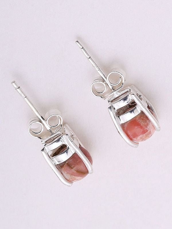Exotic India Round Shape Cabochon Pink Turquoise Studs