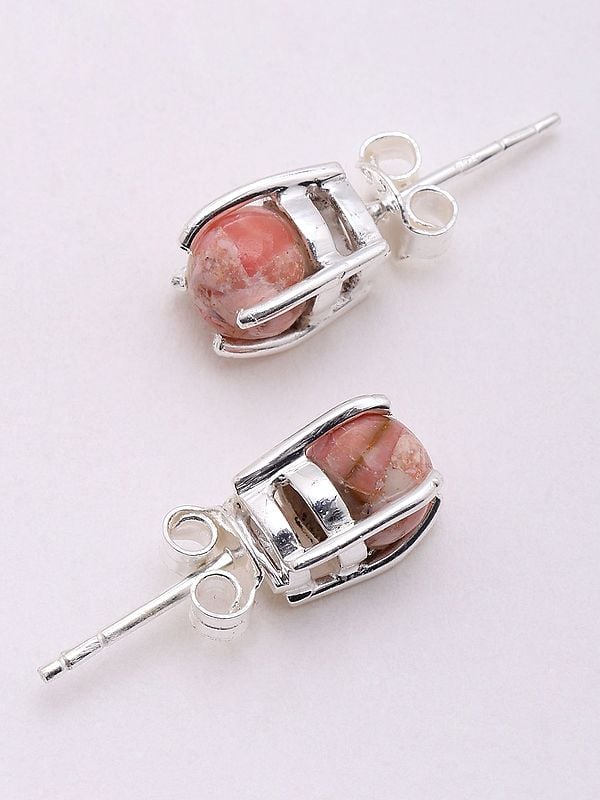 Exotic India Round Shape Cabochon Pink Turquoise Studs