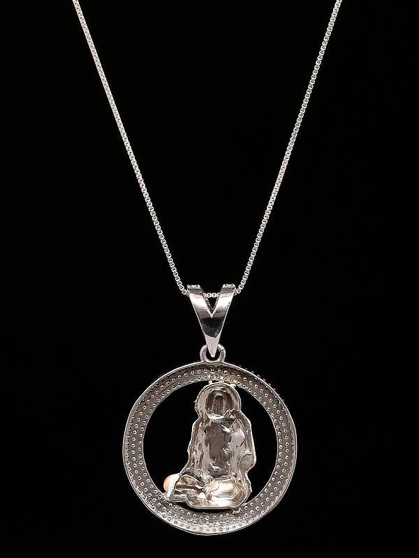 Exotic India Round Shape Enamelled Bajrangdas Bapa (Saint) Sterling Silver Pendant