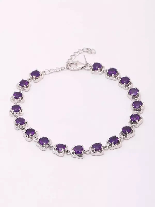 Exotic India Round Shape Faceted Amethyst Gemstone Bracelet 