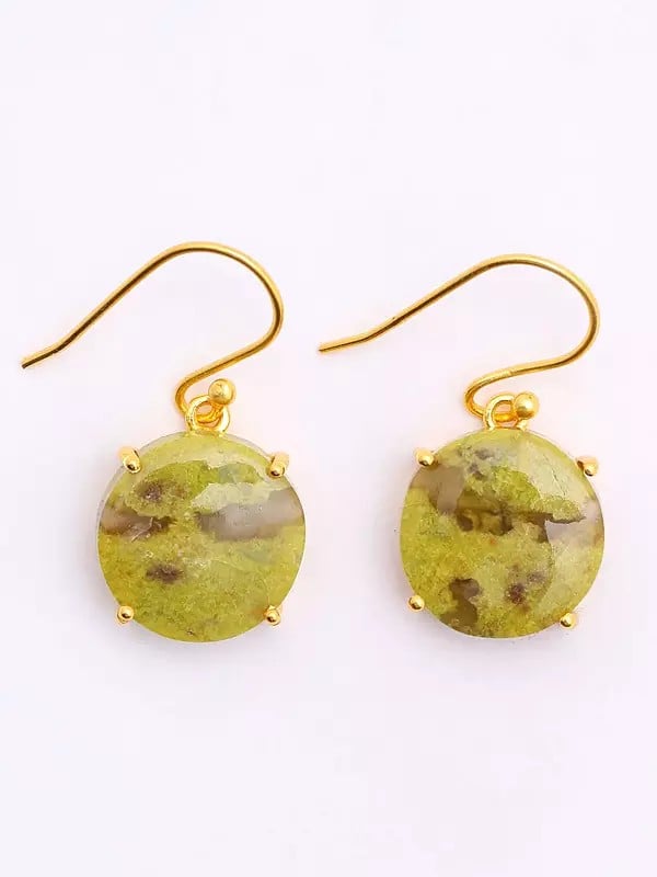 exotic india Round Shape Green Opal Gemstone Hook Earrings